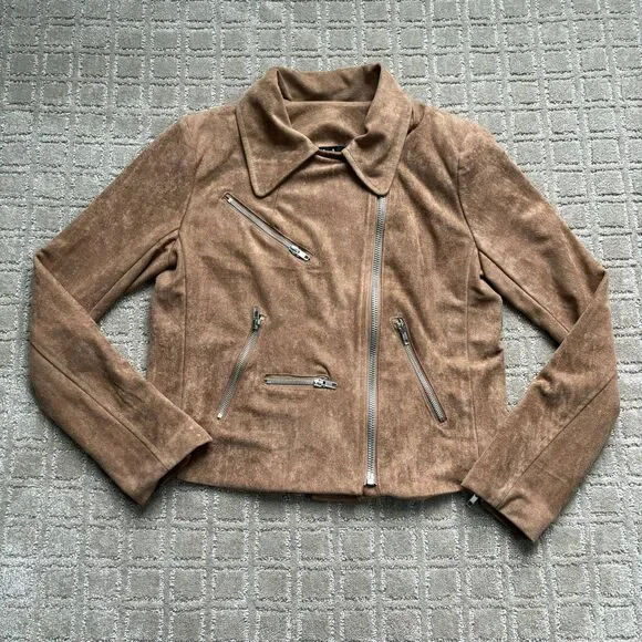 Lulus Suede With Love Moto Zipper Jacket Womens Size Large Biker Zipper Fall - Picture 2 of 11